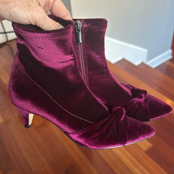 Sam Edelman Velvet Booties Kitten Heel Keena Holiday Glam Party Side Zipper Knot - Picture 1 of 7